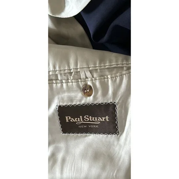 PAUL STUART Sport Blazer 100% Wool Navy Blue Jacket Gold Buttons Size 48/XLong
